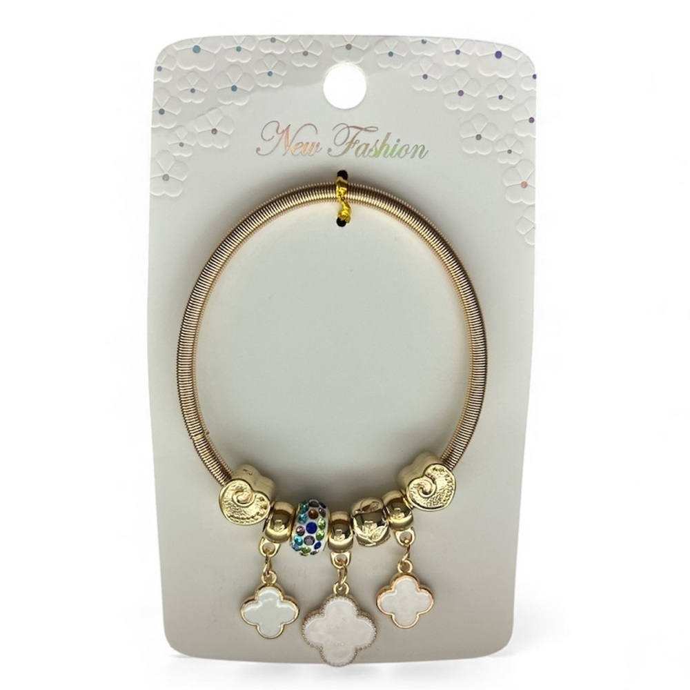 Elegant Gold Bracelet with White and Multicolor Charms - Picture 1 of 2
